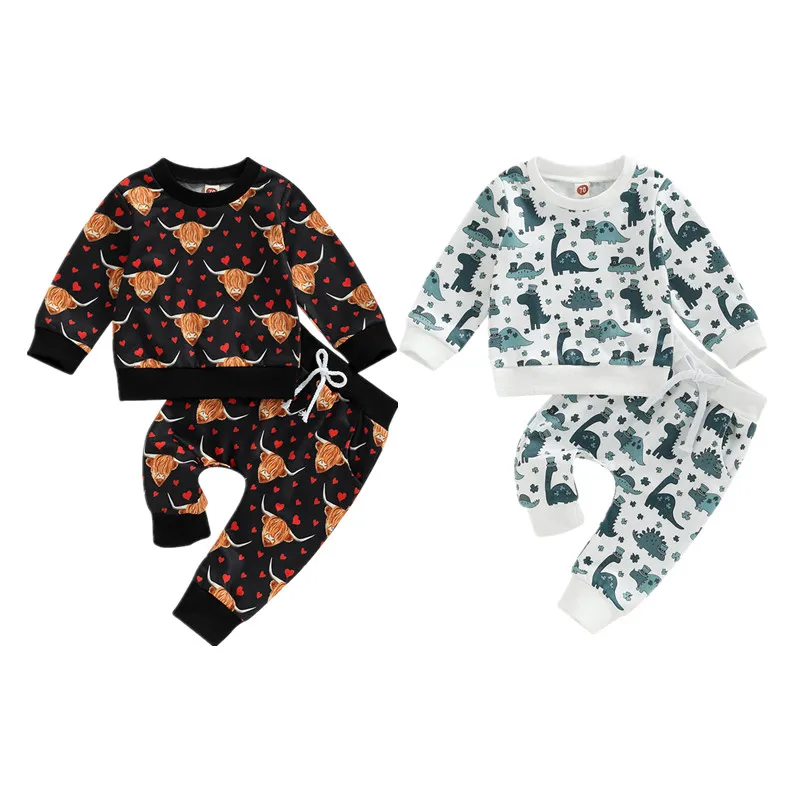 

Комплект одежды для маленьких мальчиков, Топ с длинным рукавом и круглым вырезом и длинные брюки с эластичным поясом