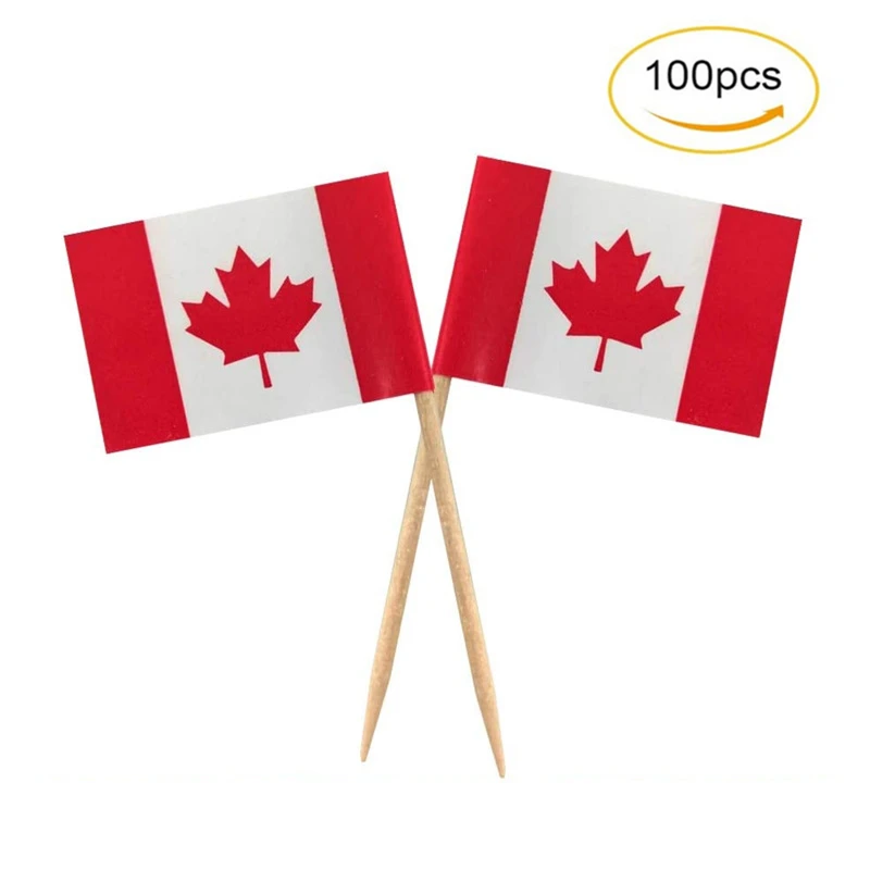 

100Pcs/Set Mini Canadian Flag Cupcake Cocktail Toothpick Stick Party Bar Restaurant Accessory The Maple Leaf Flag Of Canada