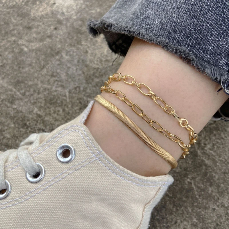 

Multilayer Golden Snake Bone Chain Anklet Women Jewelry Fashion Accessories