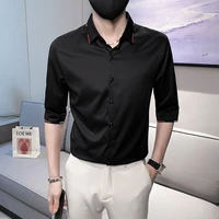 light luxury embroidery shirts for men summer half sleeve slim casual shirt streetwear social party tuxedo blouse man clothing