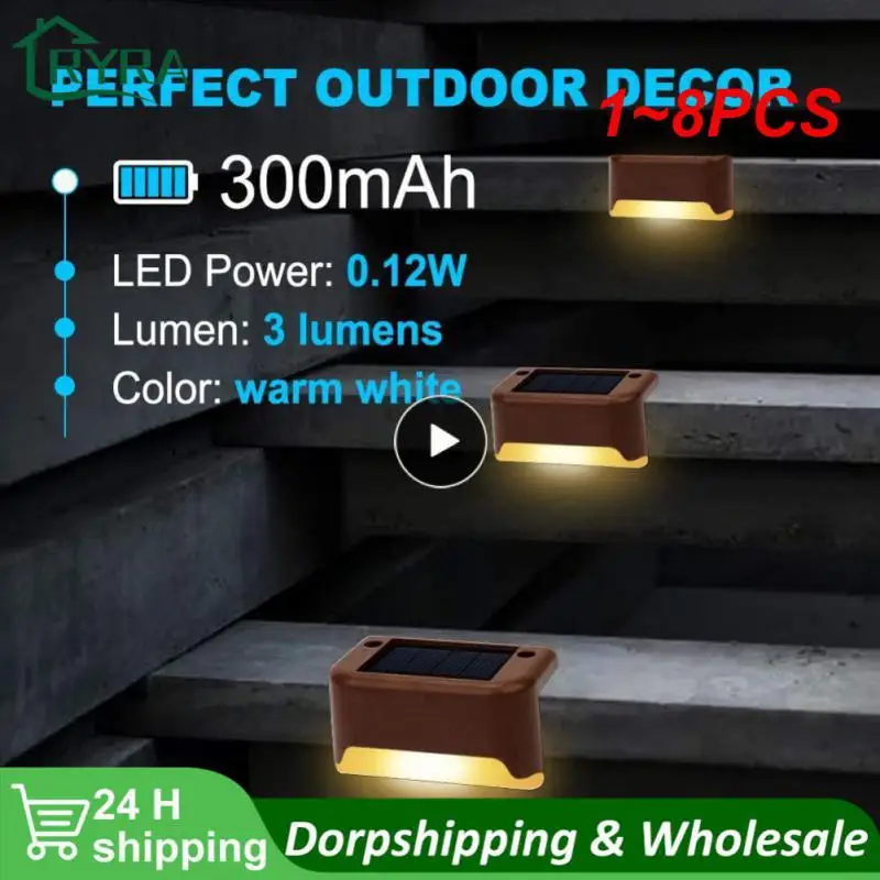 

1~8PCS Outdoor Stair Solar Light Waterproof Garden Step Lamp Fence Pathway Yard Patio Garden Decor Lawn LED LightingWarm Light