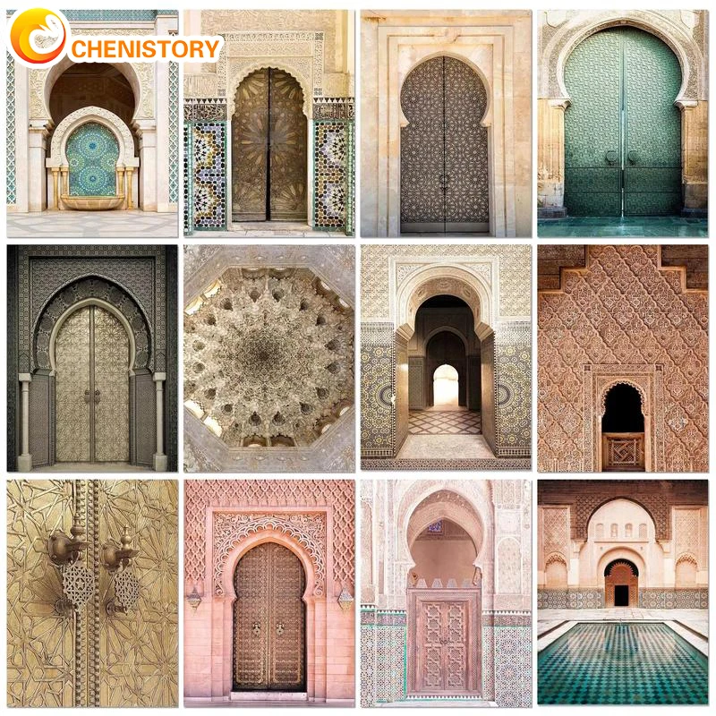 

CHENISTORY Frame Picture By Numbers Door Kits DIY Painting By Numbers Scenery Drawing On Canvas HandPainted Decoration Gift