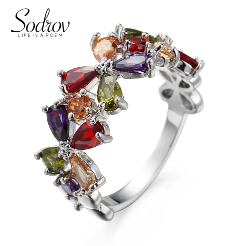 

SODROV Four-leaf Clover Colorful Zircon Flower Ring Wedding Jewelry for Women Engagement Wedding Rings