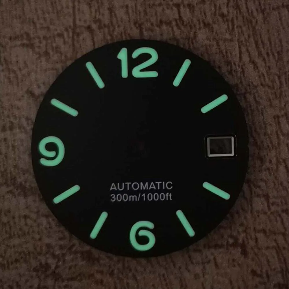 Men Watch Accessories 28.5mm Dial for NH35 NH36 Movement, Green Luminous 6/9/12 Number Watch Dial