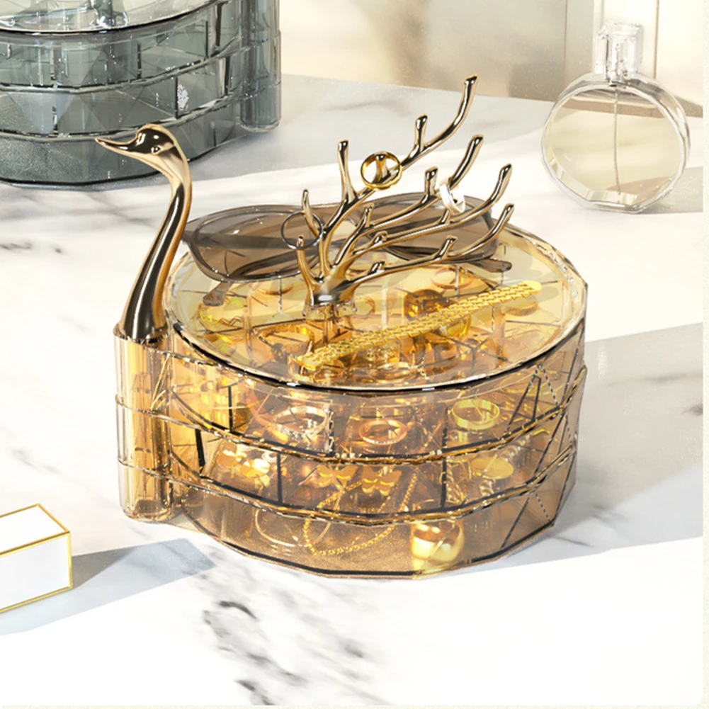 

Коробка для ювелирных изделий в форме лебедя, прозрачная коробка для хранения ожерелья, ювелирных изделий, пылесборник, большая емкость, для экономии места, подарок на день рождения и День Матери