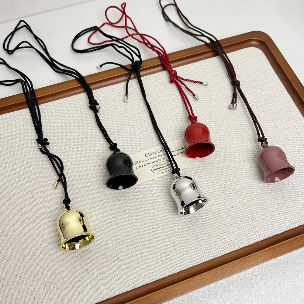 Милый большой кулон-колокольчик черная веревка длинное ожерелье цепочка для