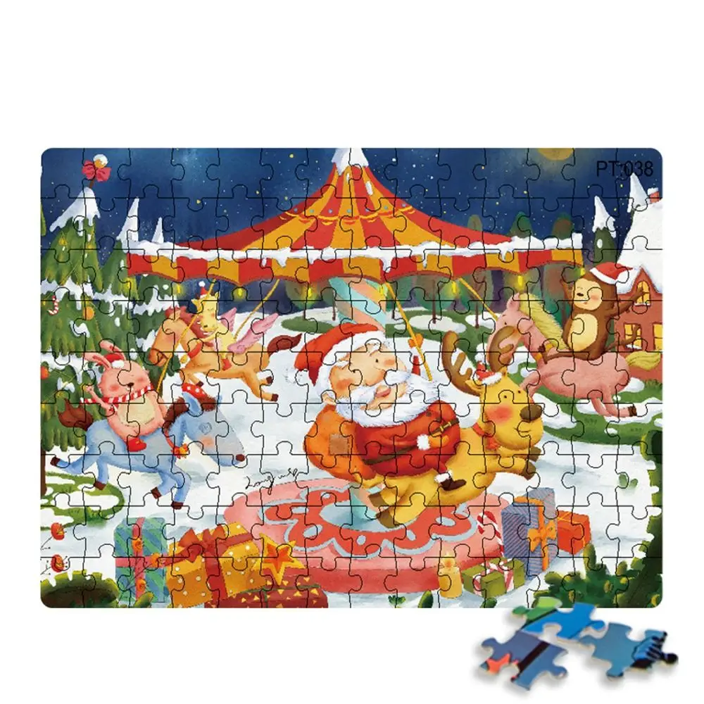 

Intellectually Beneficial Christmas Jigsaw Puzzle Montessori Paper 126 Pieces Puzzle Early Educational Baby Puzzle Toys