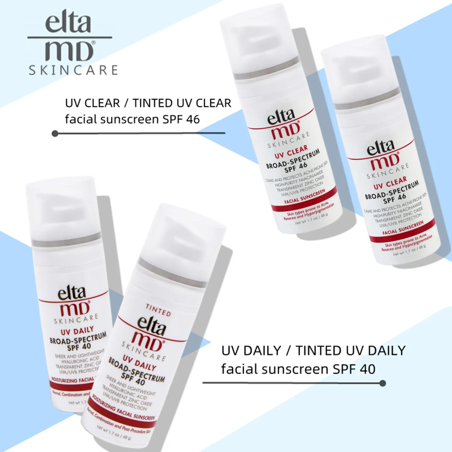 

Elta MD UV SPF 40/46 Facial Sunscreen Tinted Broad-Spectrum Isolation UV Protection Sunblock For Sensitive Skin Beauty Care 48g