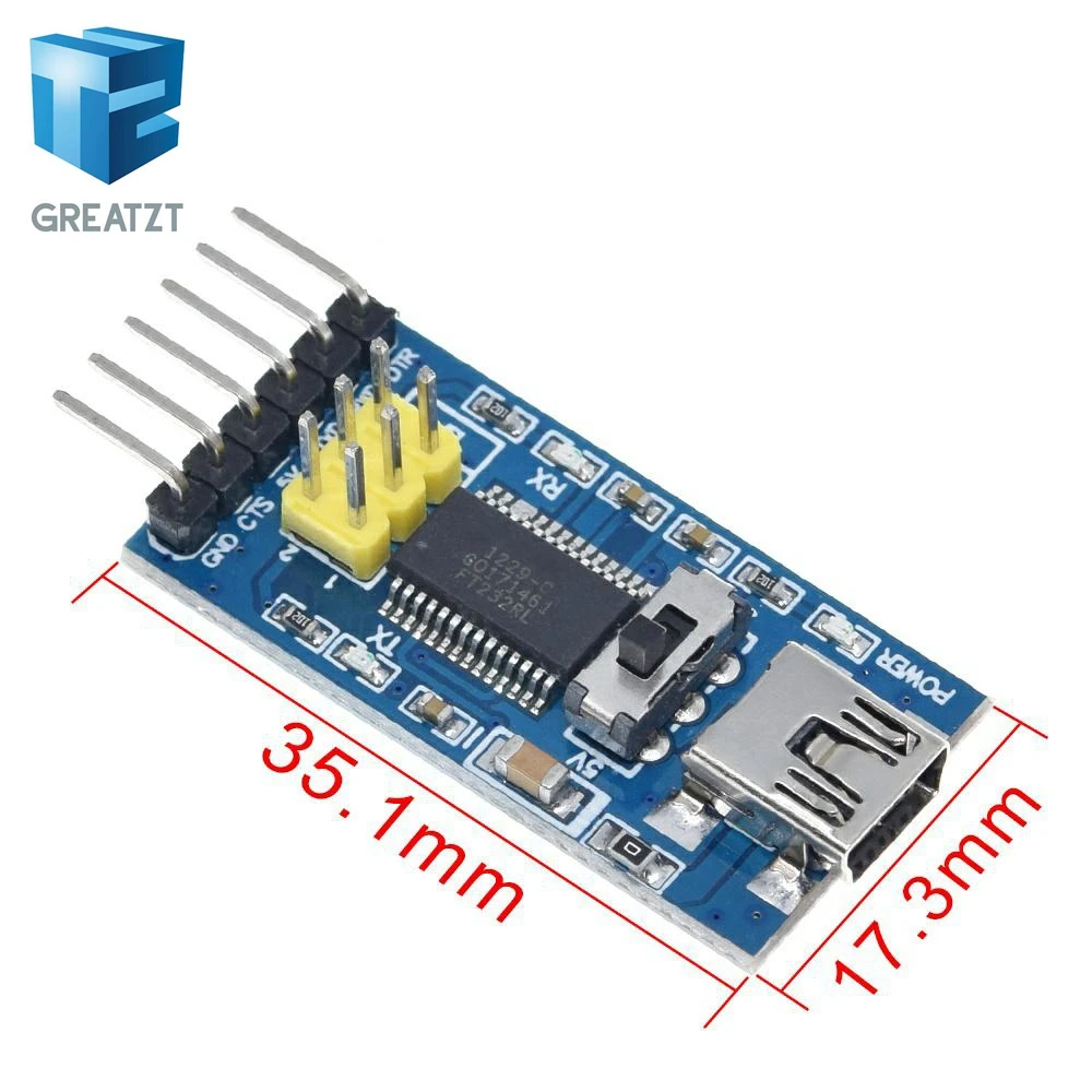 Фото Базовый модуль-адаптер FTDI FT232RL USB-TTL для Arduino, преобразователь последовательного интерфейса, 3.3В/5В, с переключателем FT232 №2