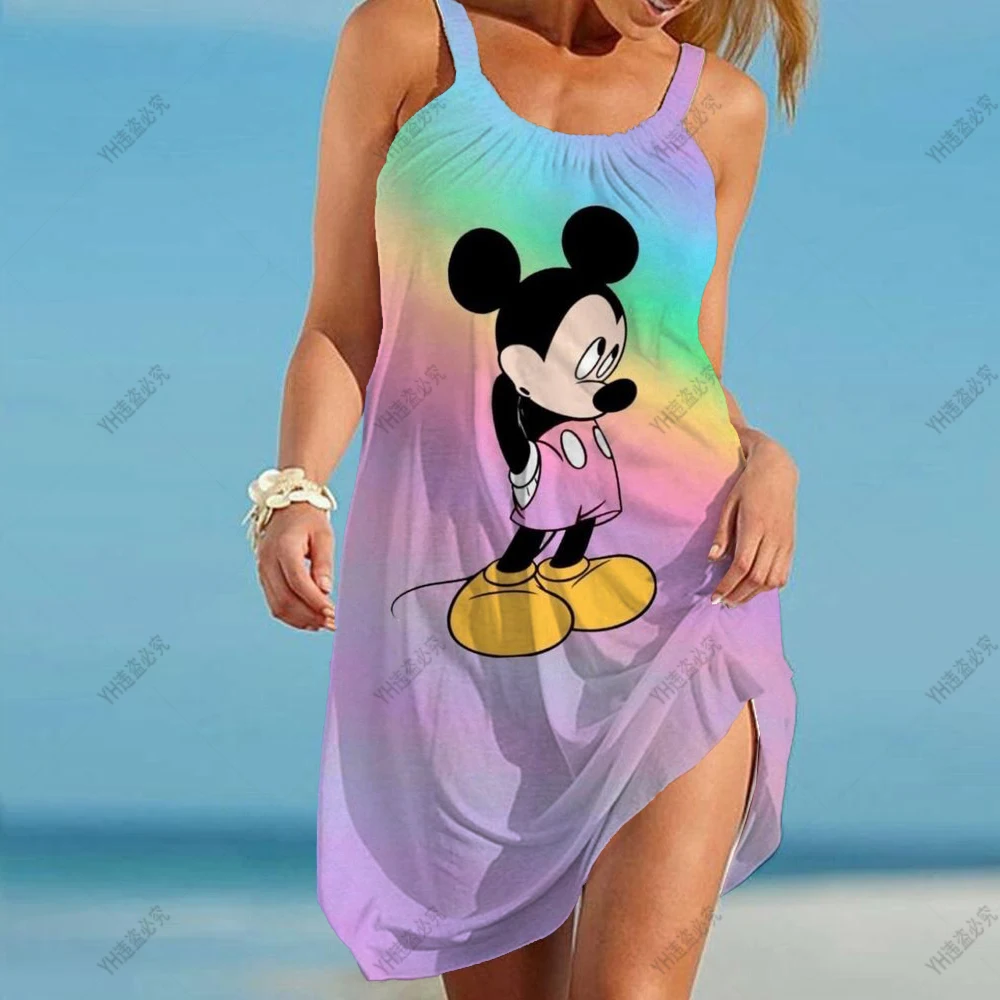 Летнее женское платье с диснеевским Минни Микки Маусом Повседневное без рукавов