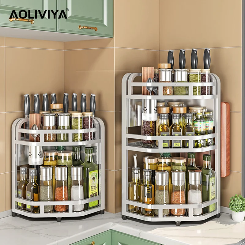 

AOLIVIYA Bold 304 Stainless Steel Kitchen Corner Triangle Rack Countertop Condiment Storage Rack Condiment Bottle Organizer