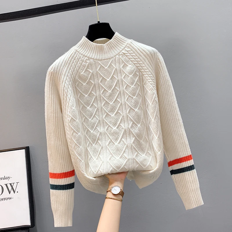 

Осенний вязаный женский свитер с длинным рукавом корейская мода круглый вырез однотонный Повседневный прямой пуловер Houthion