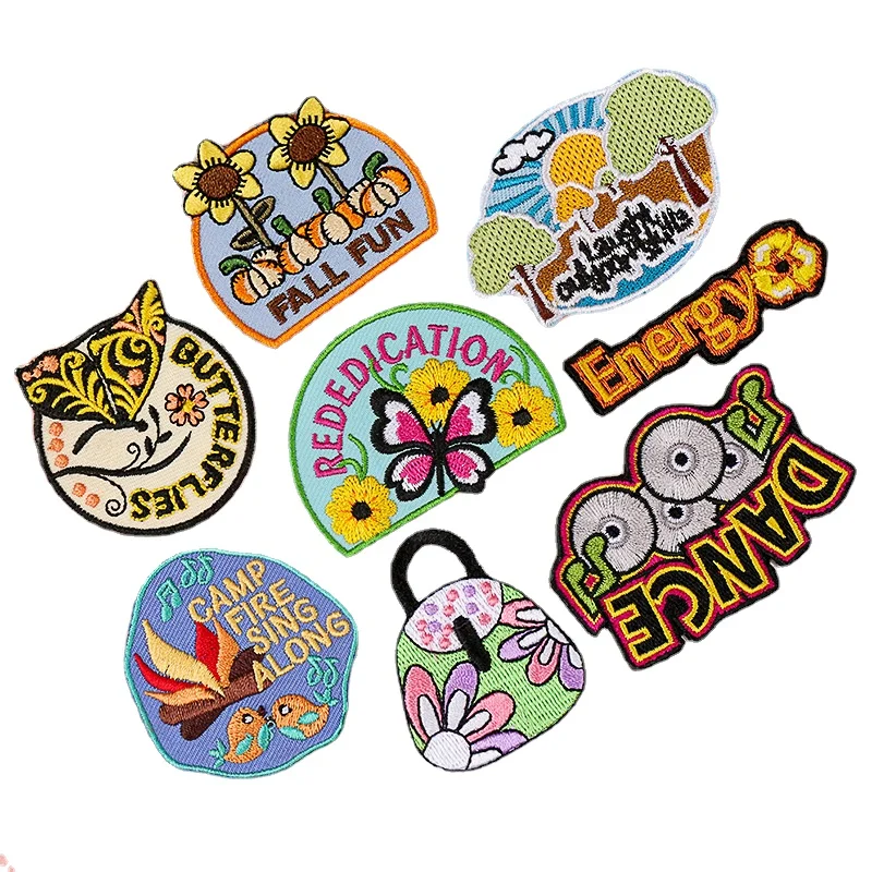 

50pcs/lot Luxury Fun Embroidery Patch Butterfly Bird Music Camp Fire Dance Sunflower Shirt Bag Clothing Decoration Accessory