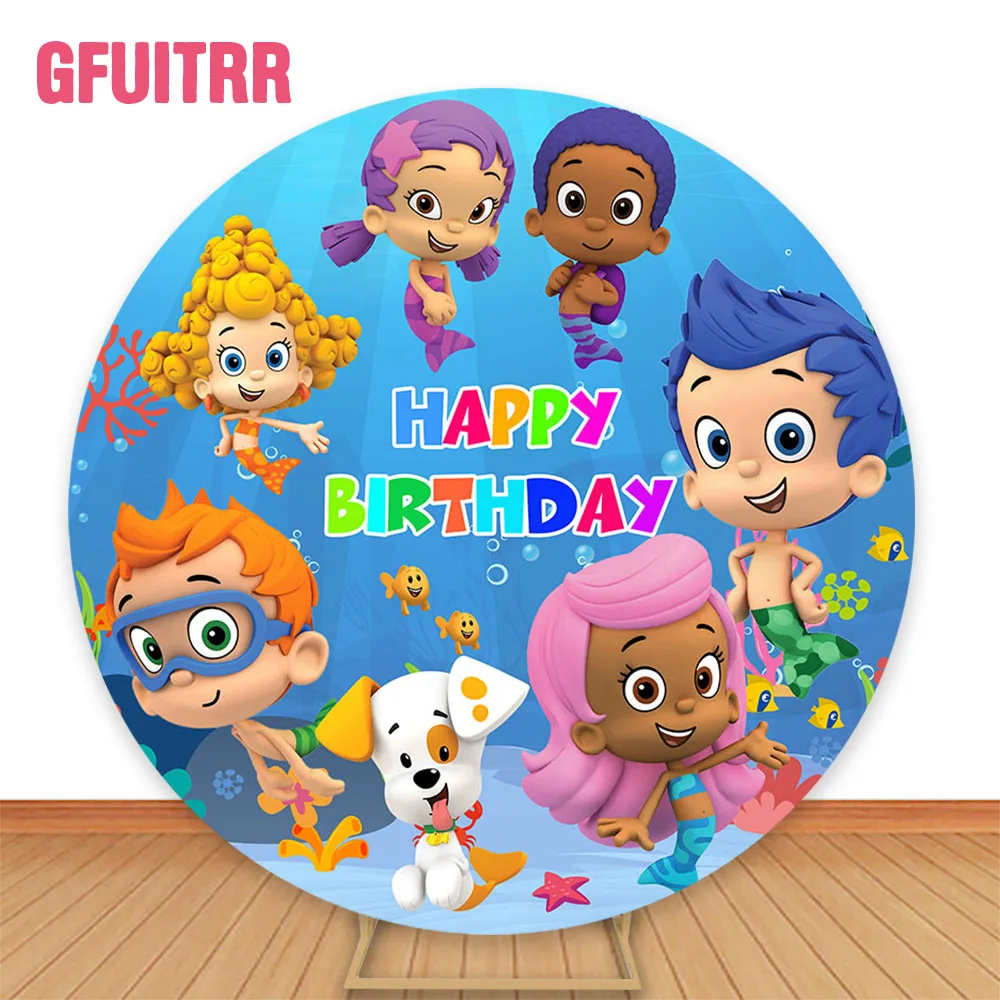 GFUITRR Пузырьковые гуппы круглый день рождения фотография Фон детский душ фото фон под заказ подводный мир Декор баннер