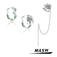 masw popular style geometric green earrings original design cool trend long chain dangle drop earrings for women jewelry gift