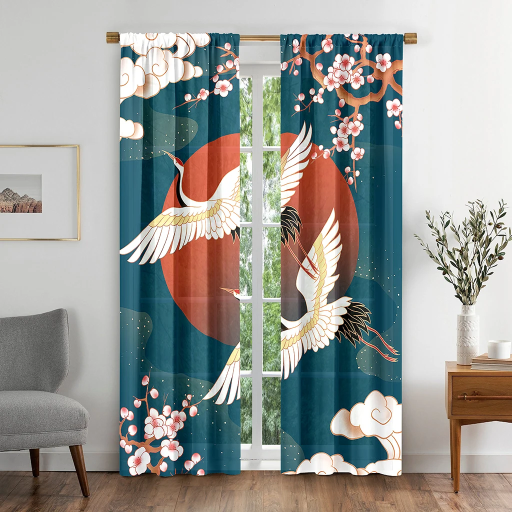 

Asian Japanese Vintage Landscape Crane Figure 3D printed Curtain for Living Room Bedroom Hotel Window 2Panels 65% Shading