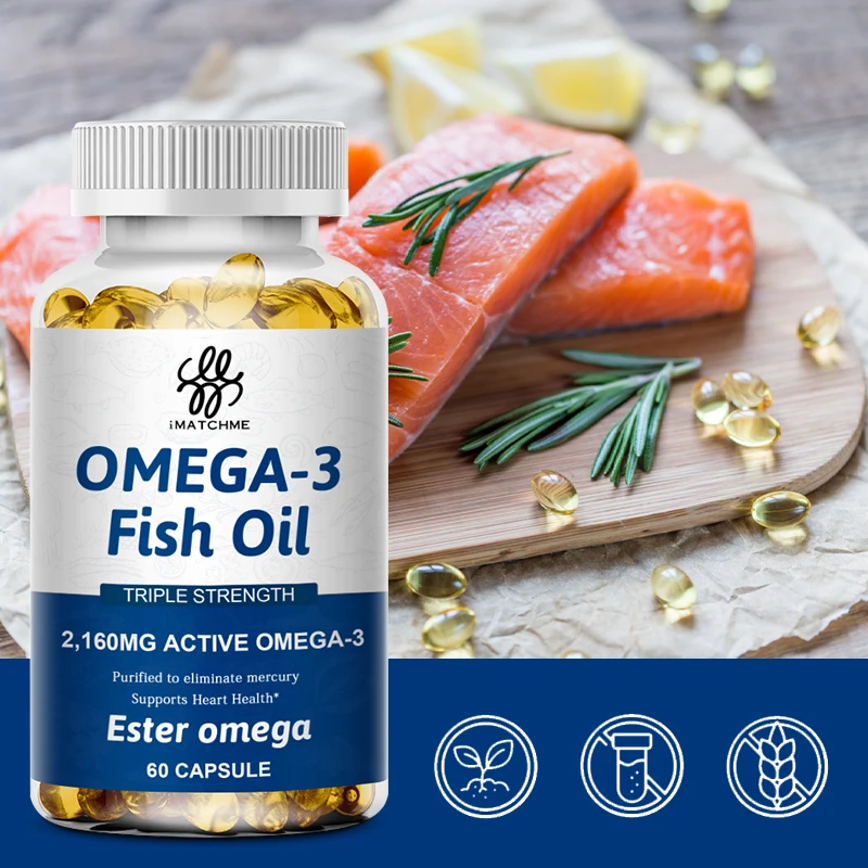 

iMATCHME Omega 3 Fish Oil Capsules- Triple Strength- Help Support Brain & Heart Health- EPA & DHA Softgel
