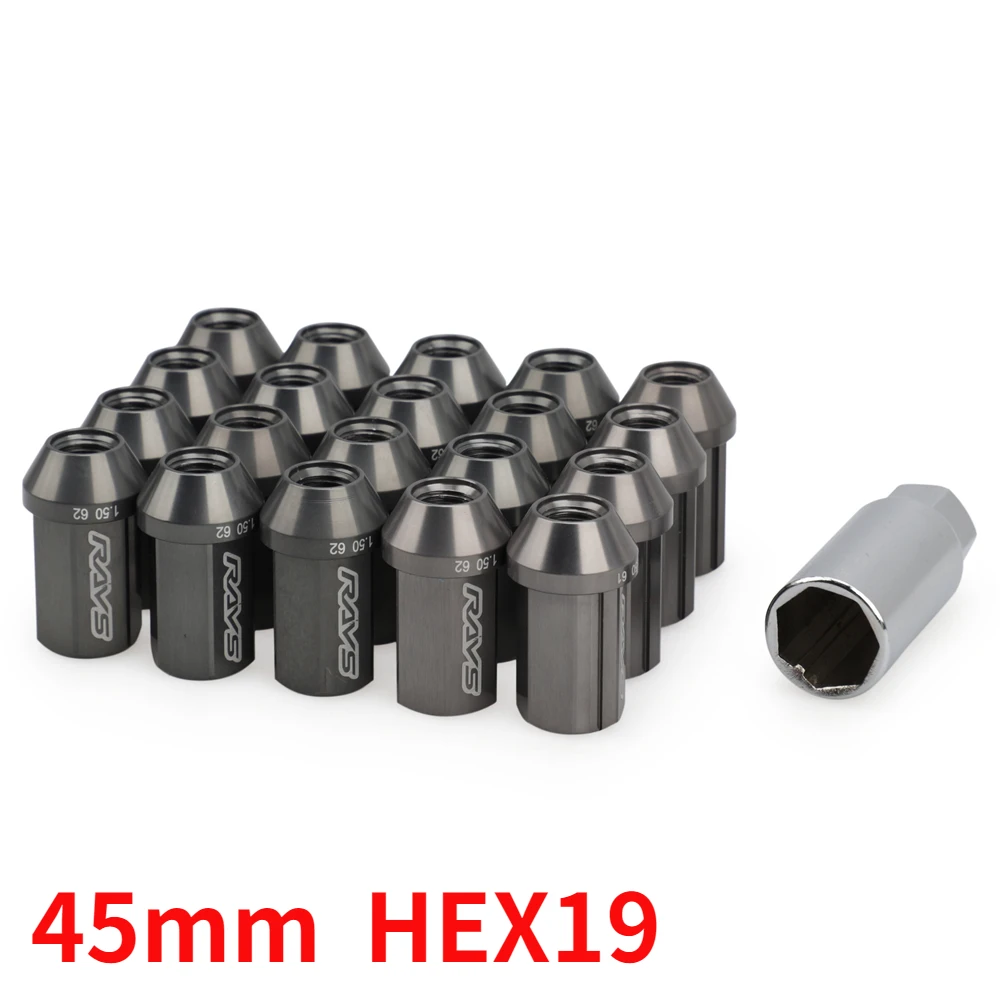 Alloy Aluminum 7075-T6 19HEX Rays Wheel Nuts Lug Nuts M12x1.5 M12x1.25 Length 42mm With 7 Side Lock Nuts Anti Theft Security Key