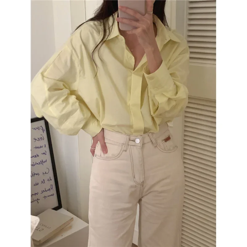 ChicAutumnlapelЭлегантная женская рубашка с длинным рукавом однобортная пышными