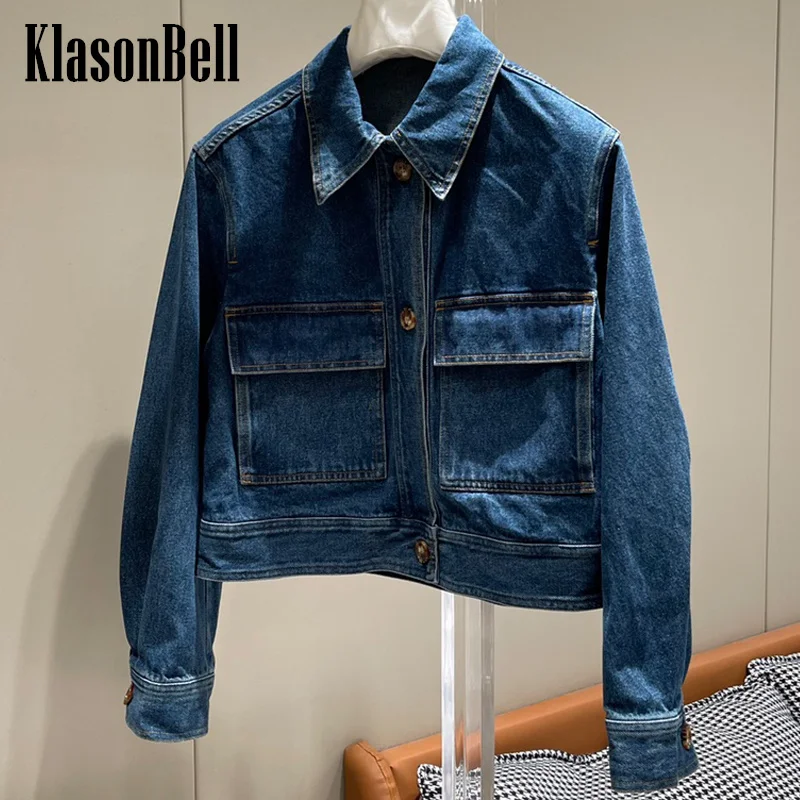 

11.2 KlasonBell-Women's Fashion Vintage Washed Cotton Denim Turn-down Collar Back Spliced Leather Short Jacket Coat