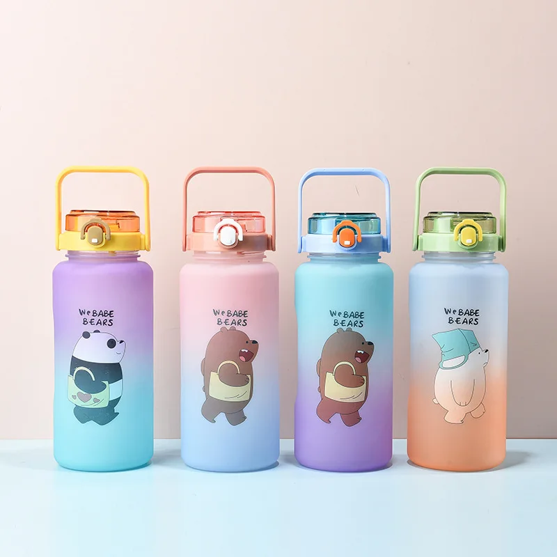 

2L Water Bottle for Children Kids Plastic Kawaii Bottle with Straw for Gym Sports Water Bottles Free Shipping BPA Free 2 Litre