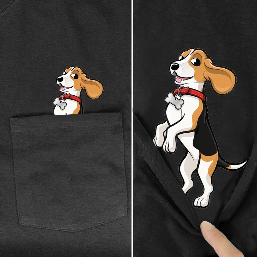 

CLOOCL 100% Cotton T-shirts Funny Animal Beagle Pocket Tee Summer Short Sleeve Hip Hop Top Graphic Women T Shirts