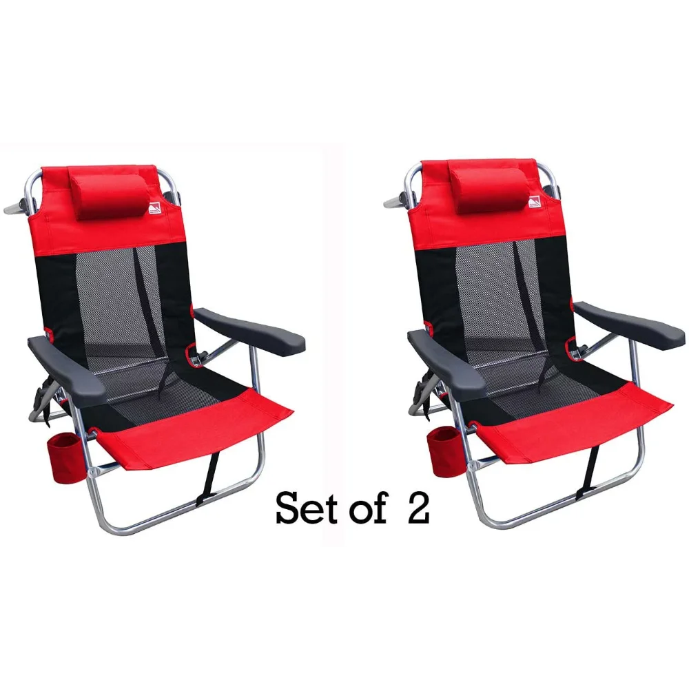 

Outdoor Spectator Multi-Position Flat Folding Mesh Ultralight Beach Chair (2-Pack) - Red