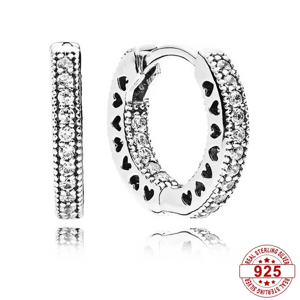 

Fits Pandora Sparkling Heart Hoop Earrings Sterling 925 Silver Original Girl Fashion Women Jewelry Gift