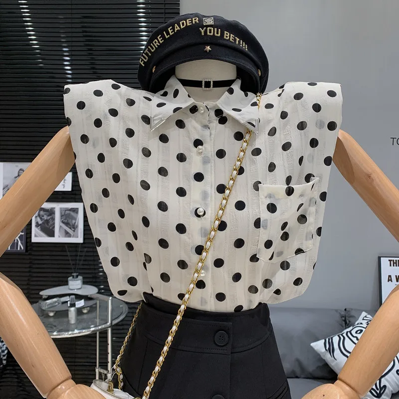 

Высококачественная женская рубашка в горошек, Летний Тонкий Топ, Универсальные женские блузы