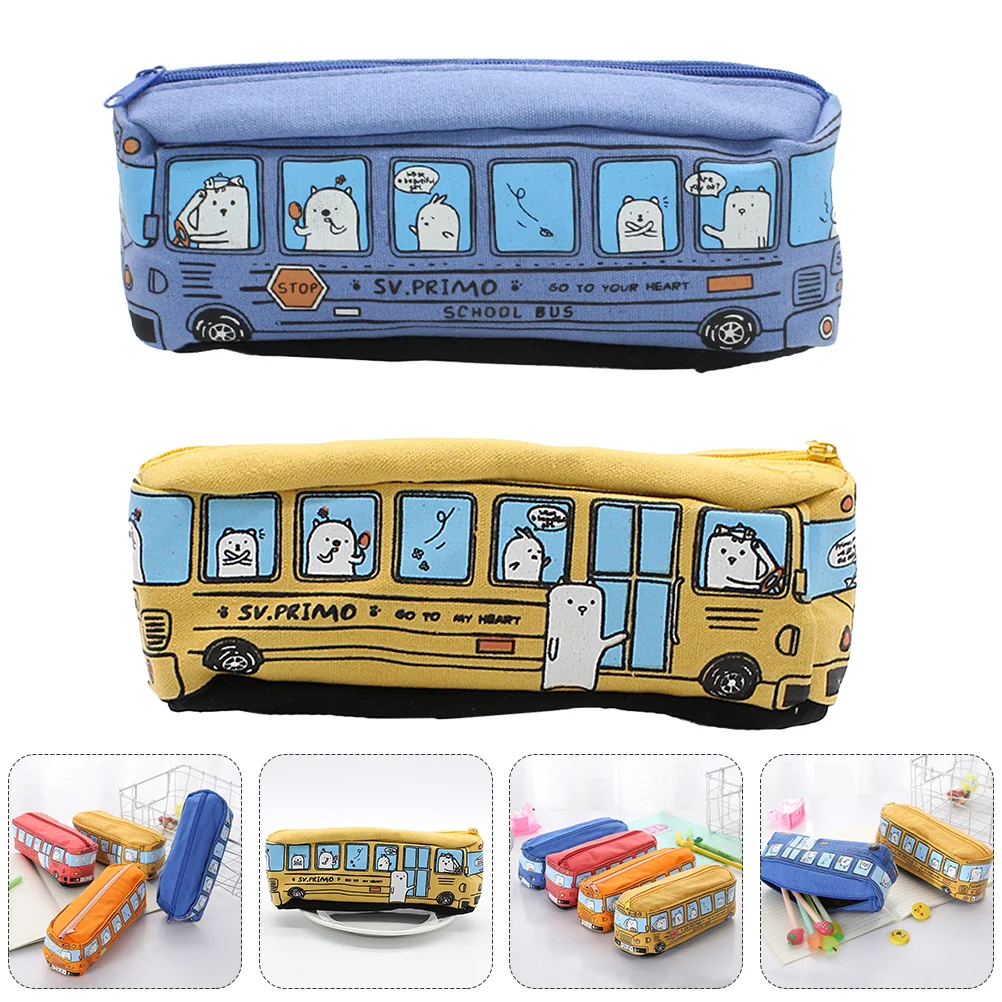 

2pcs Cartoon Bus Printed Pencil Bags Stationery Cases Stationery Storage Bags