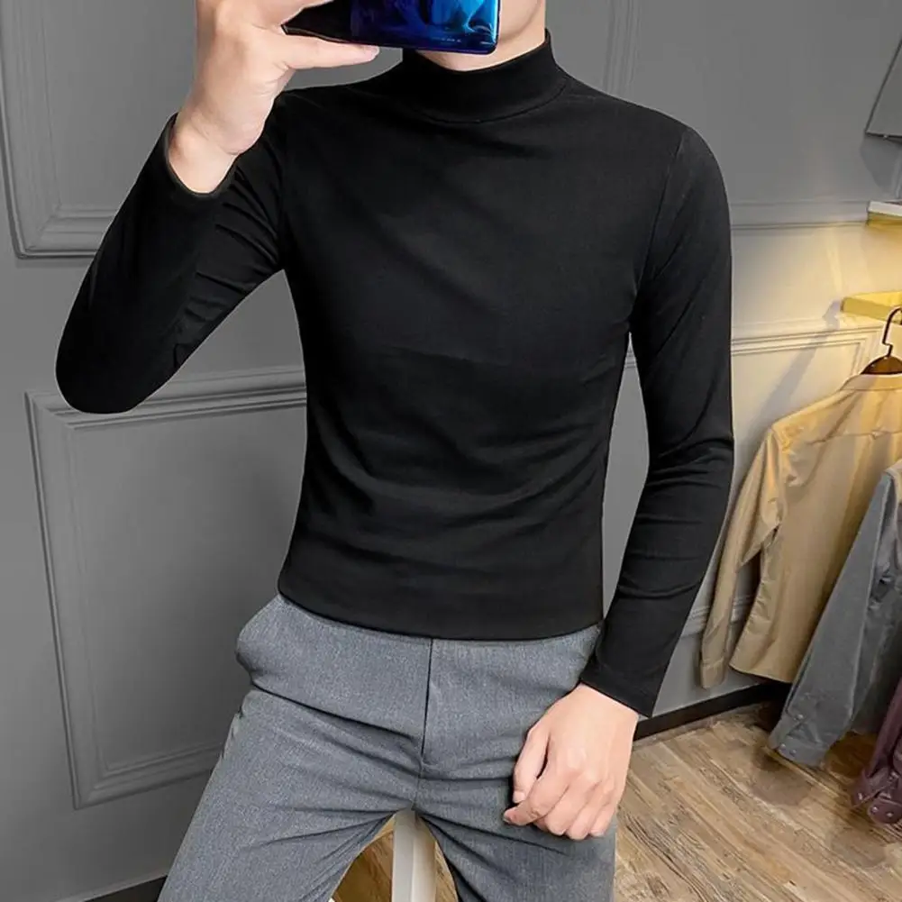

Autumn Base Shirt Solid Color Warm Thermal Half-high Collar Pullover Slim Fit Long Sleeve Elastic Plush Spring Top for Home