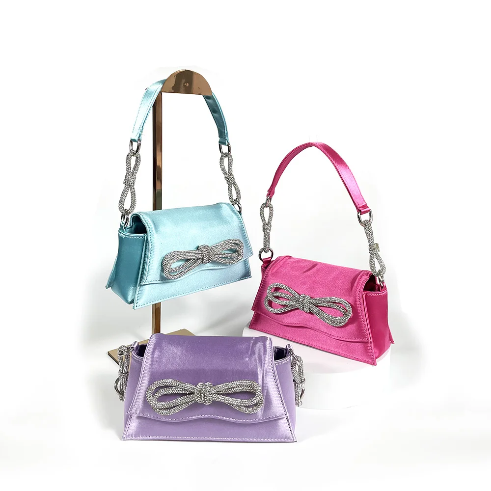Fashion Designer Style Lady's Handbag Elegant Diamond Bow Dinner Bags Chain Flap Sling Bag
