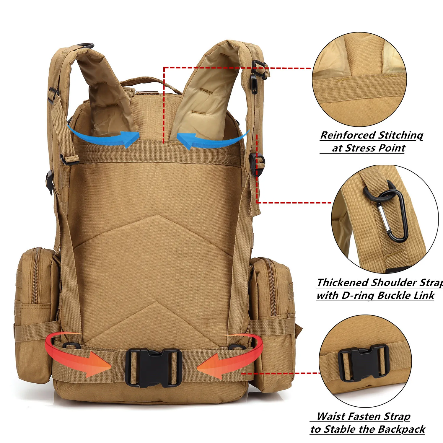 60L Large Capacity Men's Travel Tactical Backpack Waterproof Outdoor Hiking Rucksack Survival Molle Backpack