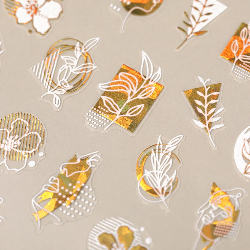 1 лист 3D наклеек для ногтей золотые белые листья цветы клейкая наклейка Дизайн