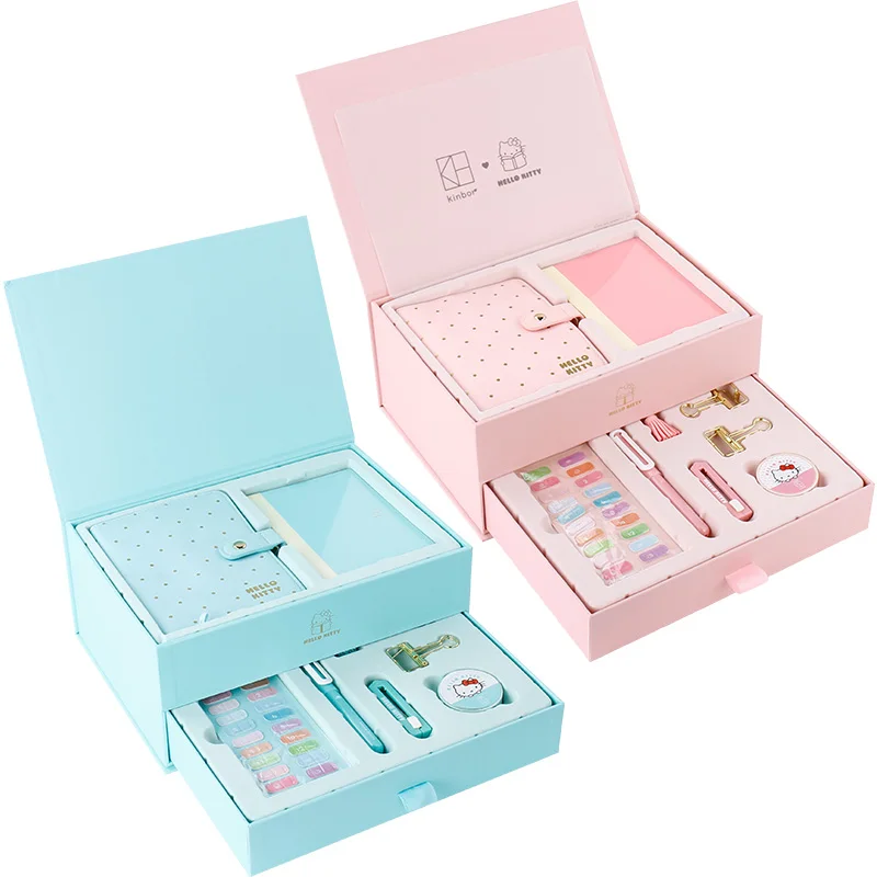 Sanrio Hello Kitty Hand Book Notebook Gift Box Set Fountain Pen Metal Clip Tape Storage Box School Supplies Stationery Girl Gift