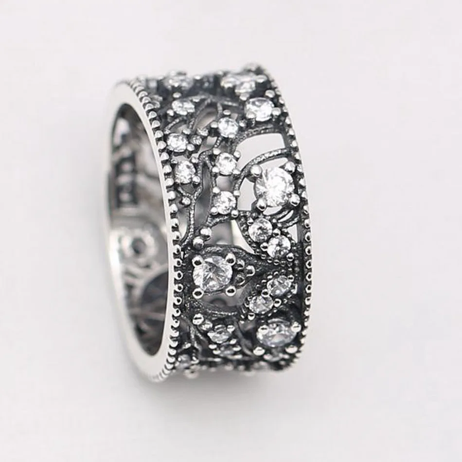 

Shimmering Leaves Statement With Crystal Ring For Women Authentic S925 Sterling Silver Lady Jewelry Girl Birthday Party Gift