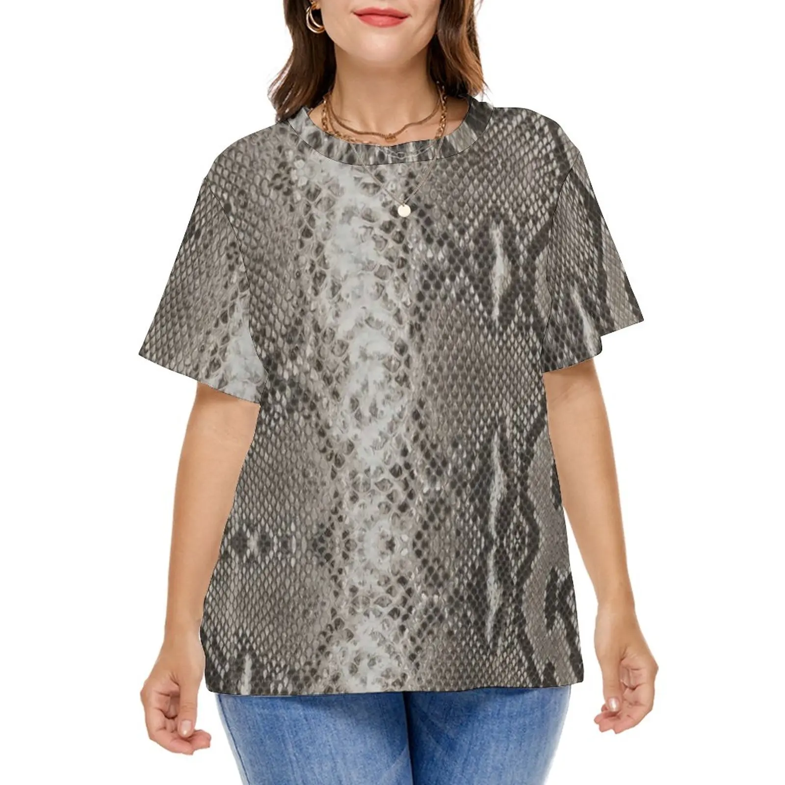 

Snakeskin Python T Shirt Classic Faux Animal Skin Print Funny T Shirts Short Sleeve Classic Tees Women Clothing Plus Size 6XL