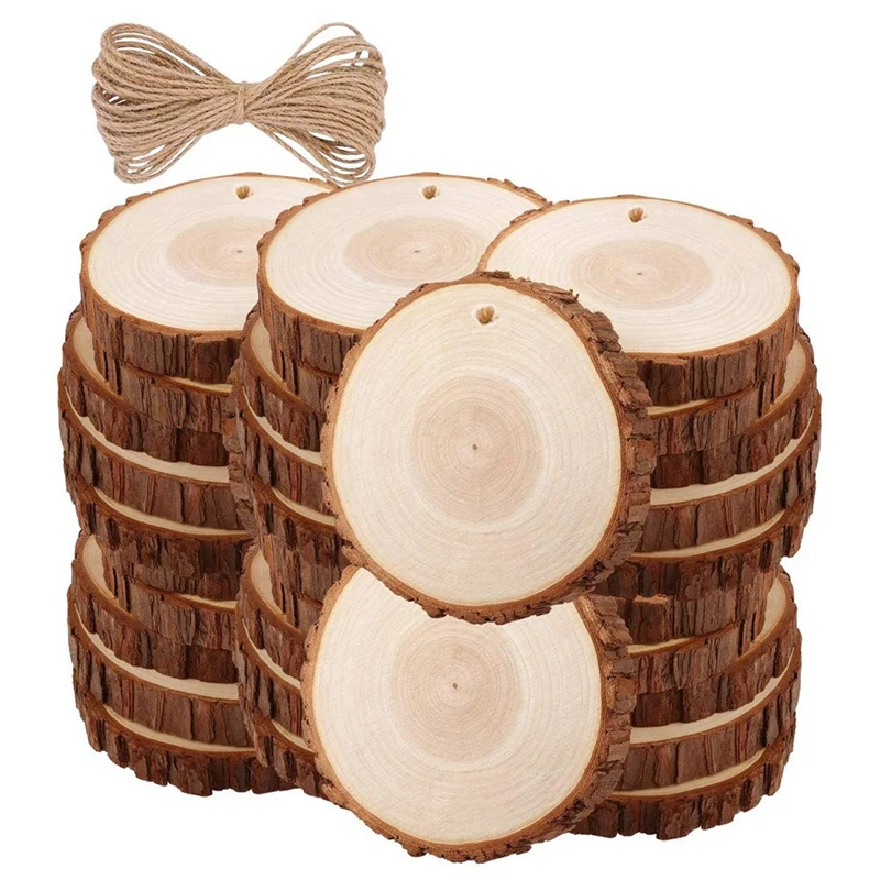 

Hot 30Pcs Unfinished Wood Slices With Bark For Crafts Wood Kit Circles Log Discs For DIY Craft Wedding Ornaments