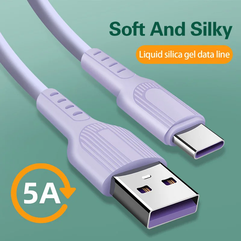 

5A Fast Charging Cable USB A to Type C Cable Charge Cord For Samsung Galaxy S22 S21 S20 Huawei Silicone Smartphone Data Cables