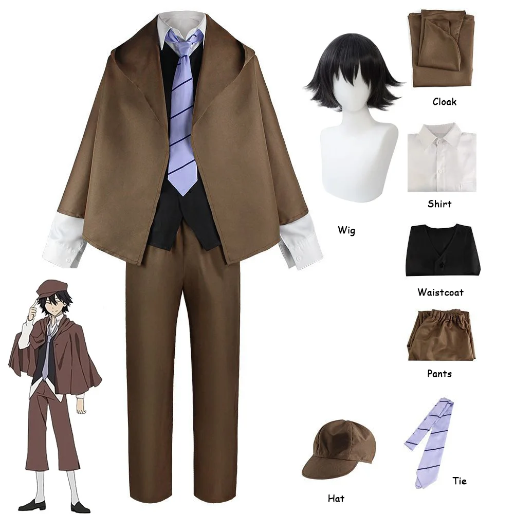 

Edogawa Rampo Cosplay Costume Anime Bungou Stray Dogs Cosplay Cloak Pants Hat Wig Halloween Party Clothes for Men Women