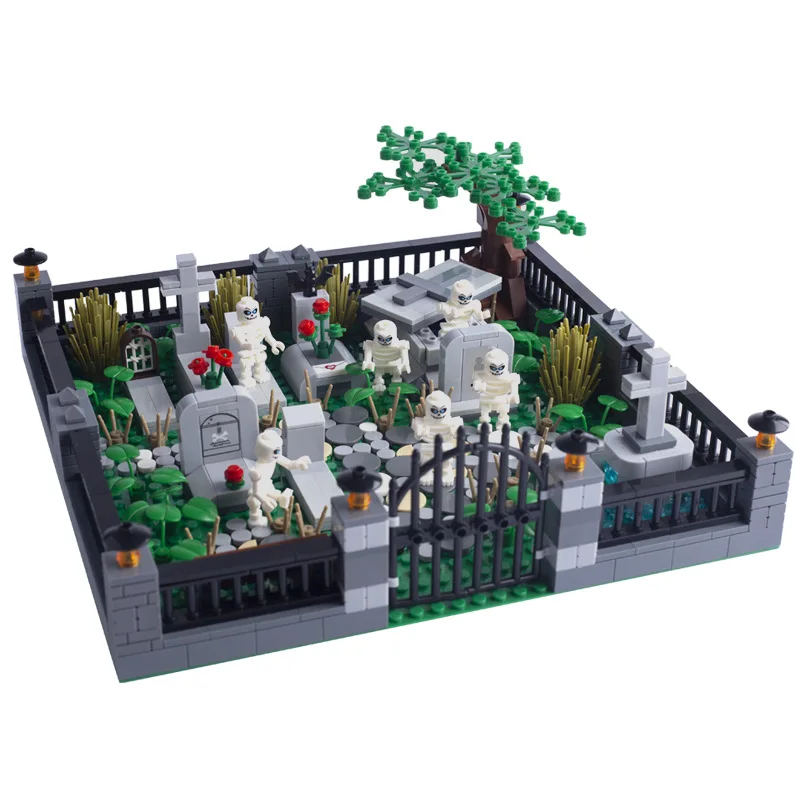 Фото Строительные блоки MOC на Хэллоуин, зомби, скелет, череп, Некрополь, призрак, кирпичи, игрушки, креативные подарки для детей, совместимые с LEGO №5