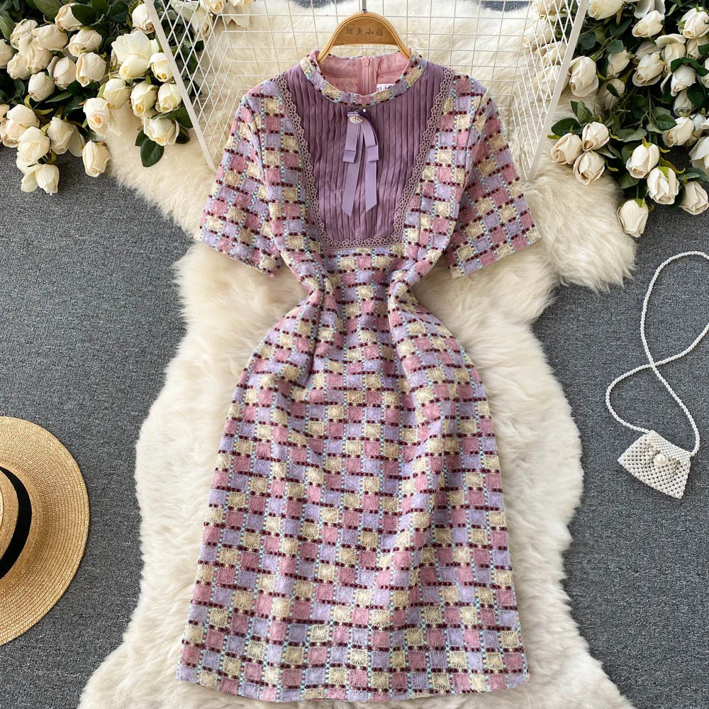 

2022 summer new design Western style retro short-sleeved floral dress women's French waist-slender bellflower skirt