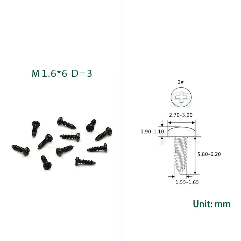 100 шт. Саморез для ноутбука, винты для очков M1.5 M1.6 * L = 3/4/5/6 мм, плоские потайные крестообразные винты с круглой головкой