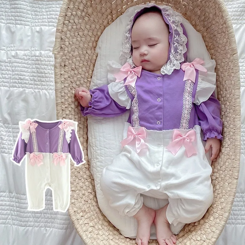 

Newborn Baby Girls Romper Infant Clothing Cotton Long Sleeve O-neck Comfy Jumpsuit Toddler Clothes Match Cute Lace Bow