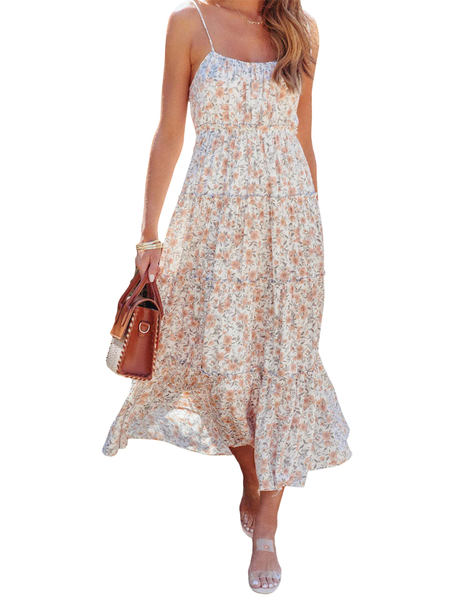 

Bohemian for Summer Spaghetti Strap Bodycon Beachwear with Low Cut Backless Design and Midi Length