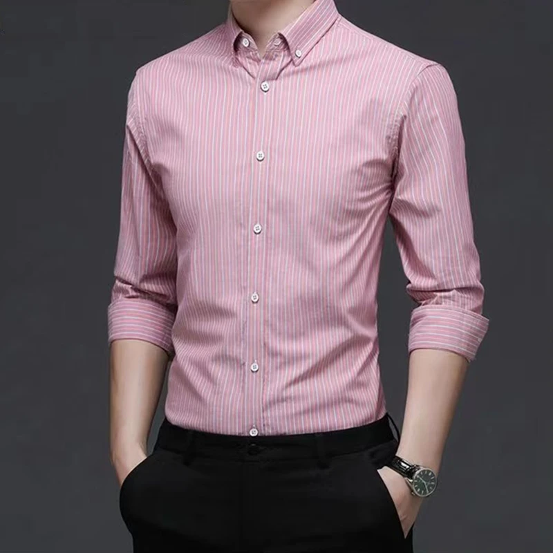 

Hight Quality Men Long Sleeve Shirts Cotton Linen Ventilation Hombre Classic Shirts Casual Embroidery Vertical Stripe Plaid Top