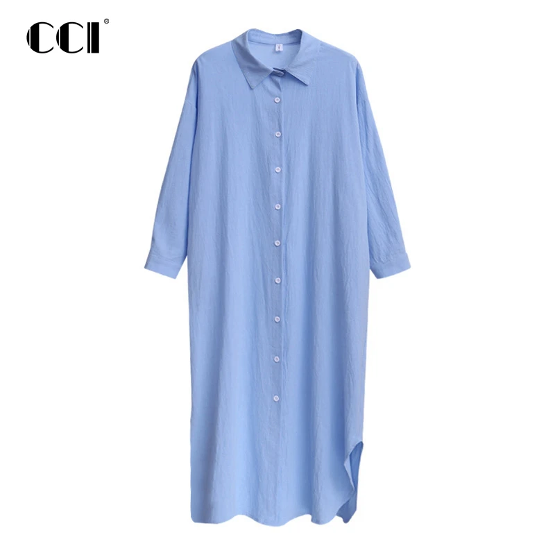 

CCI Shirt Dress Regular Office Lady Cotton Non Strech Middle Age Loose Dresses Long Knee Length Woman Clothing Yj141d Rushed