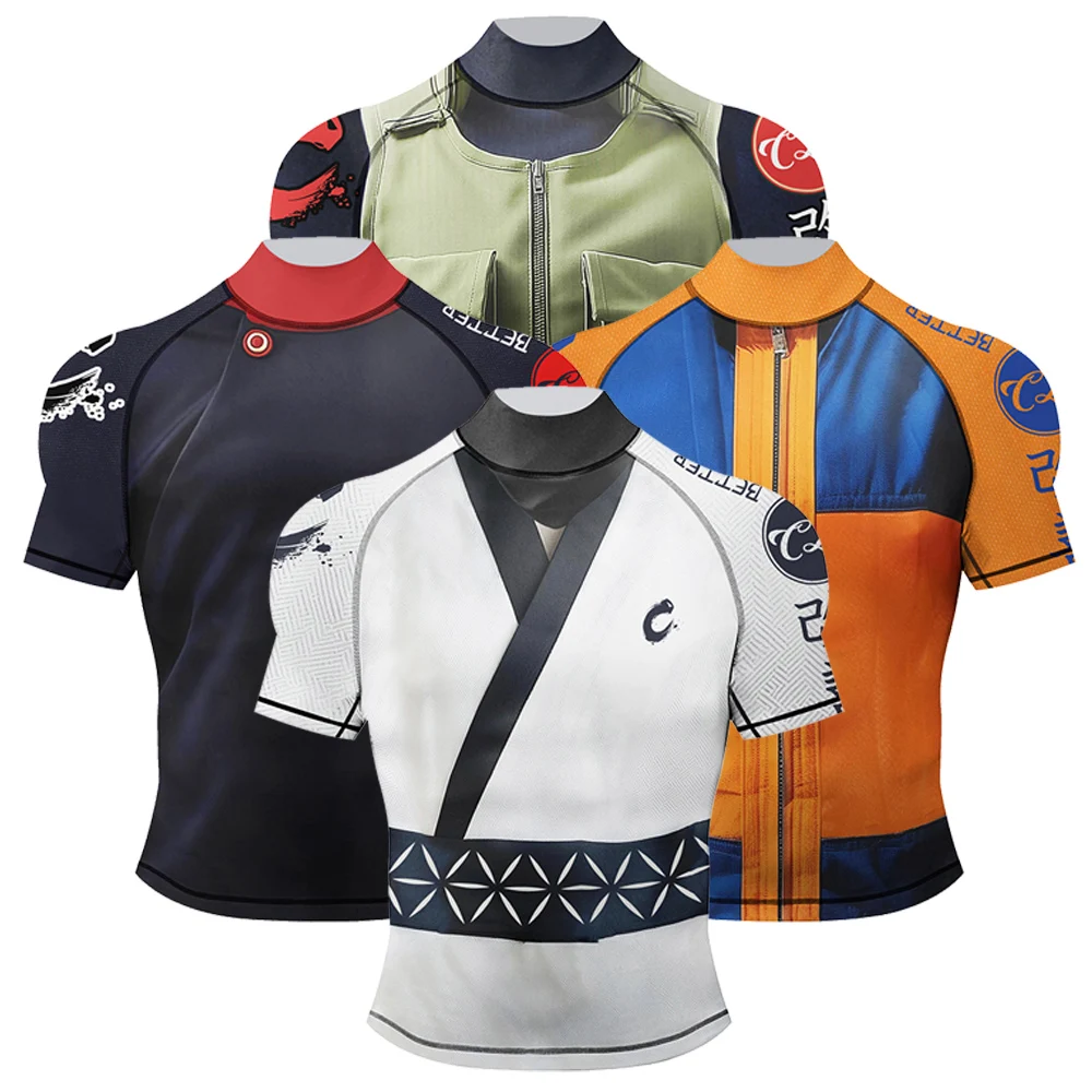 Фото 2025 Новый дизайн Mock Neck Rash Guard Силиконовый подол Мужская спортивная футболка Grappling Gi Jiu Jitsu Рашгард Быстросохнущая UPF 50+ Фитнес-футболка №4