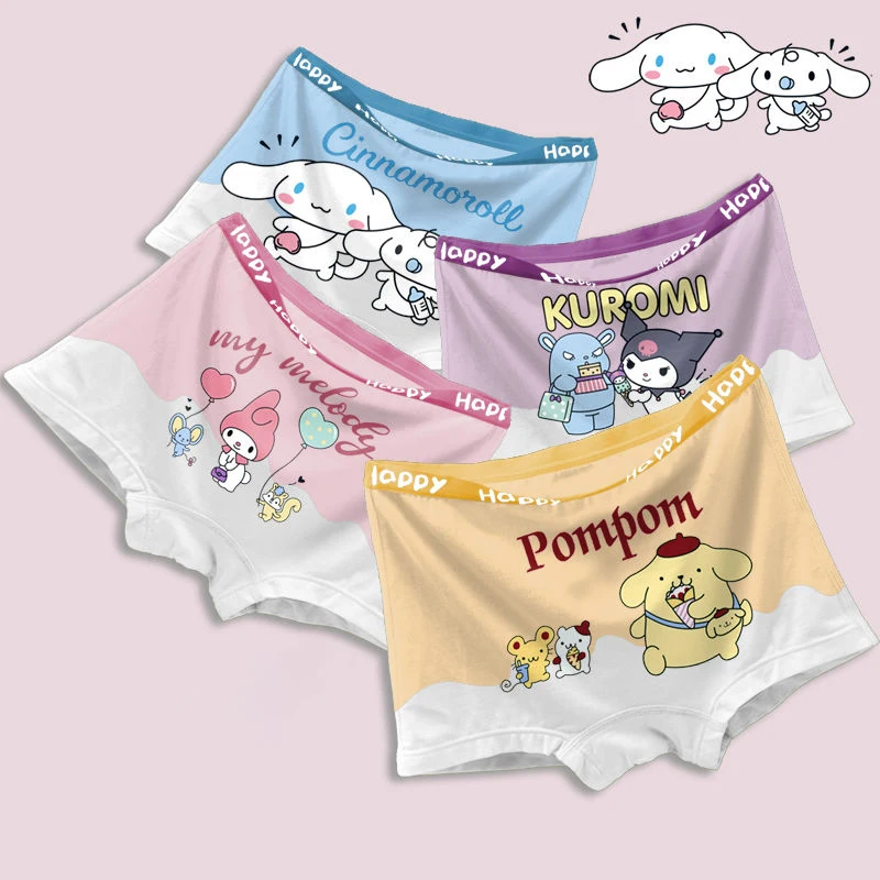 

Sanrioed Kawaii Children's Underwear Modal Boxer Ice Silk Bottoms My Melody Kuromi Cinnamoroll Boxer Shorts Head Pure Cotton