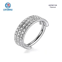 astm f136 titanium 3 layers stacked hinged zircon nose clicker crystal segment ring cartilage septum piercing jewelry